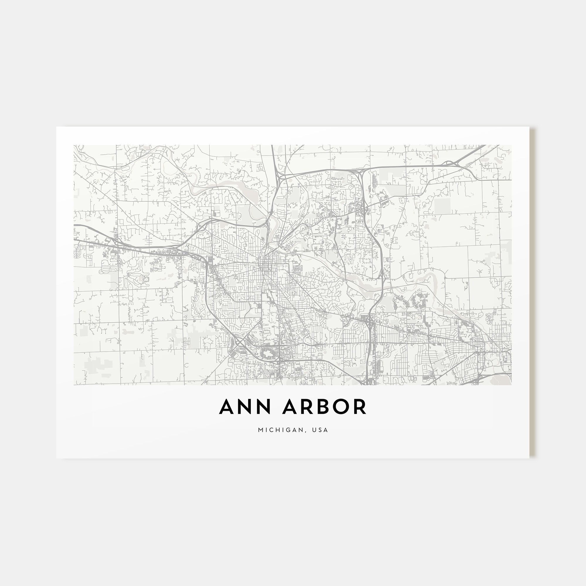 Ann Arbor Map Landscape Poster