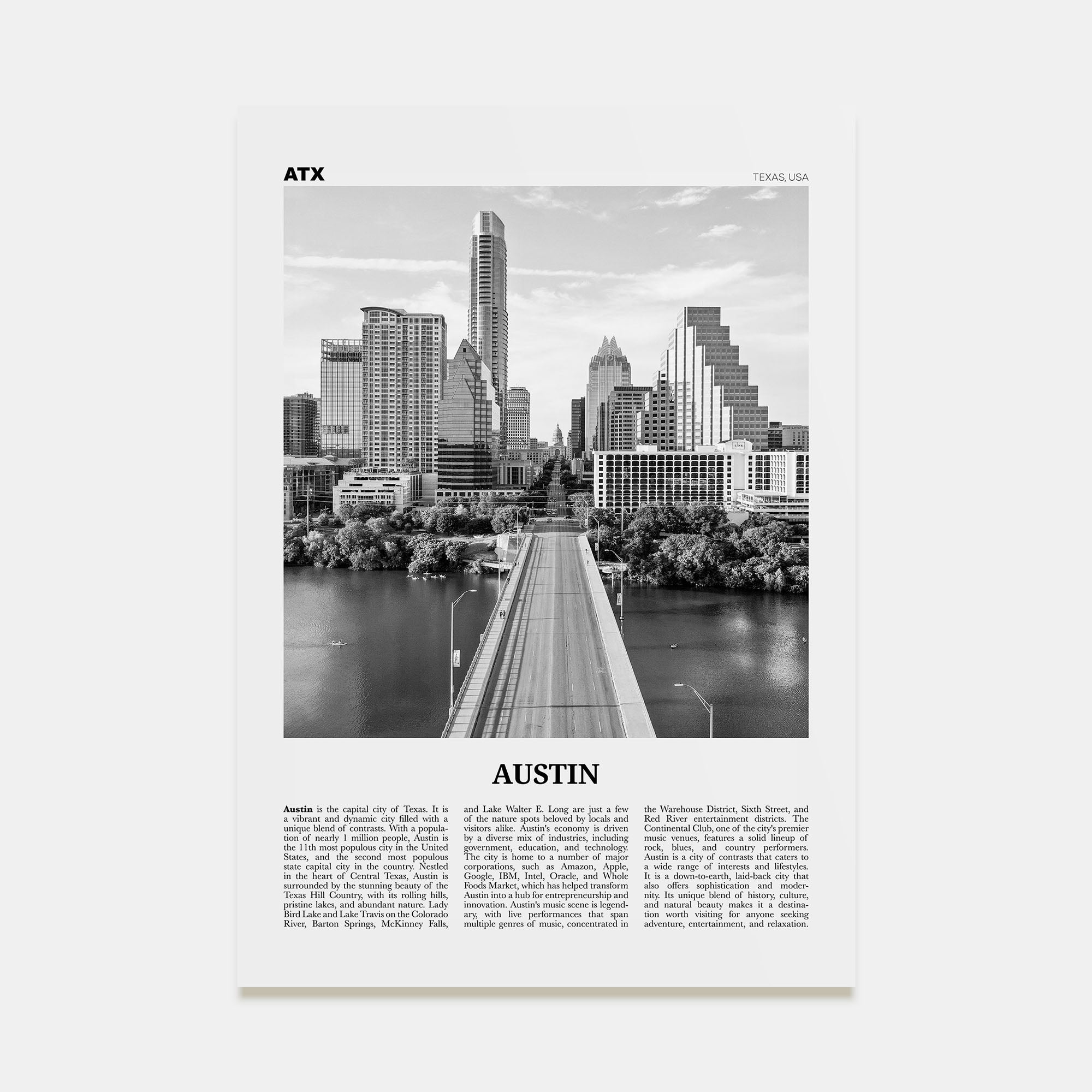 Austin Travel B&W No 1 Poster