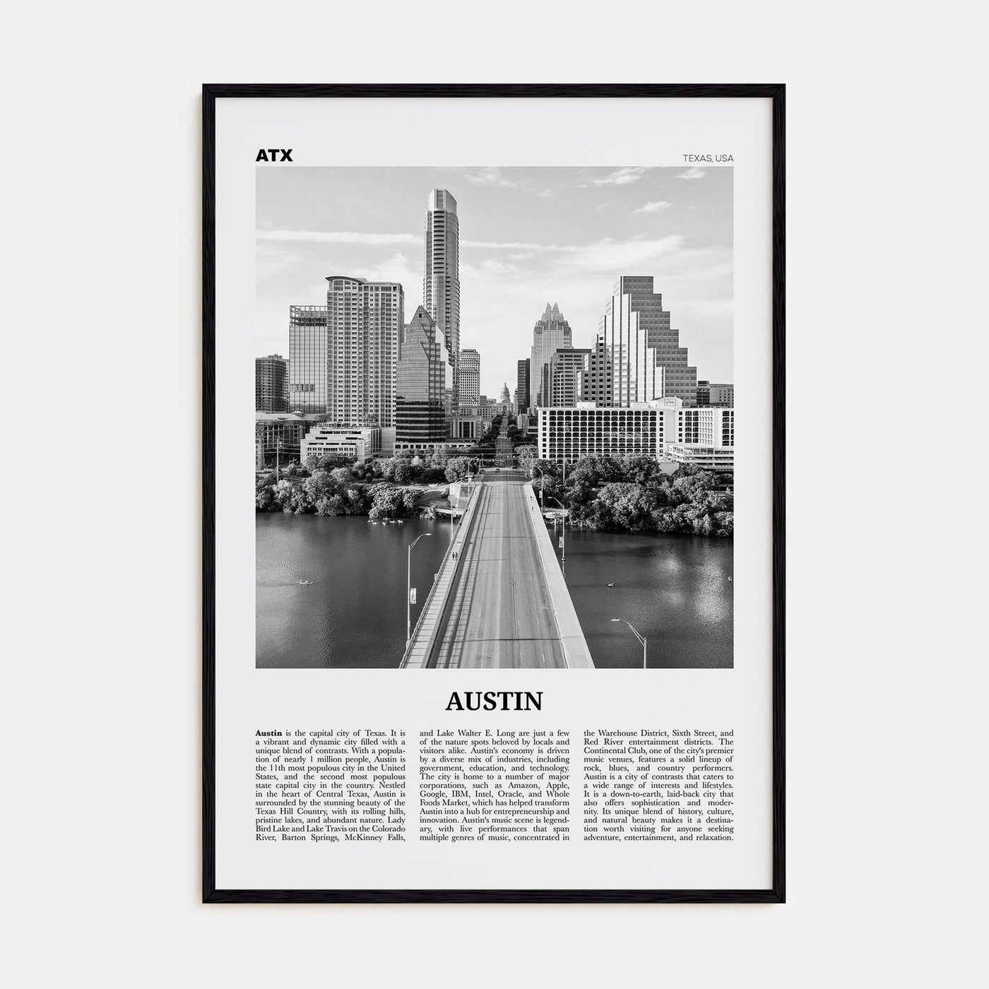Austin Travel B&W No 1 Poster