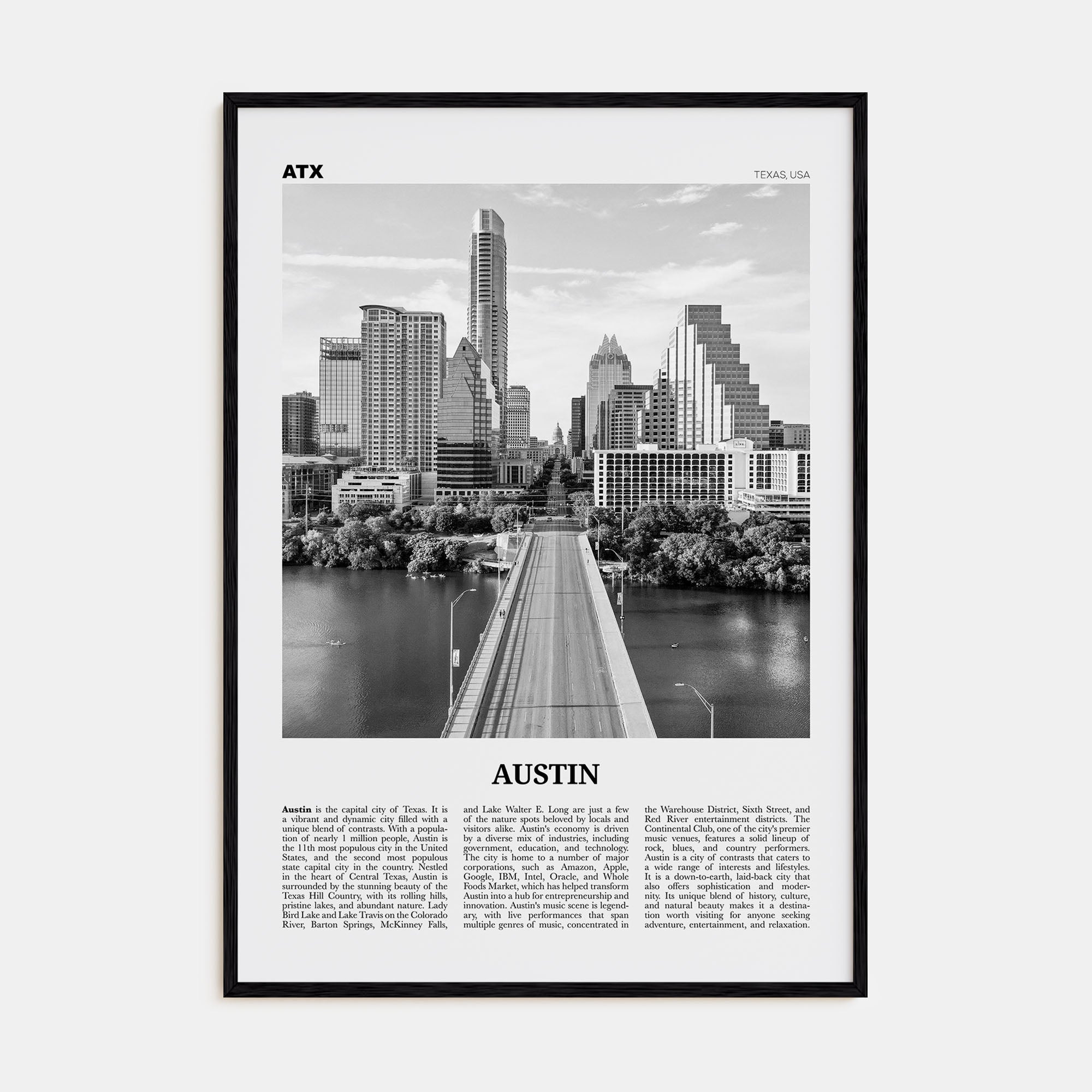 Austin Travel B&W No 1 Poster