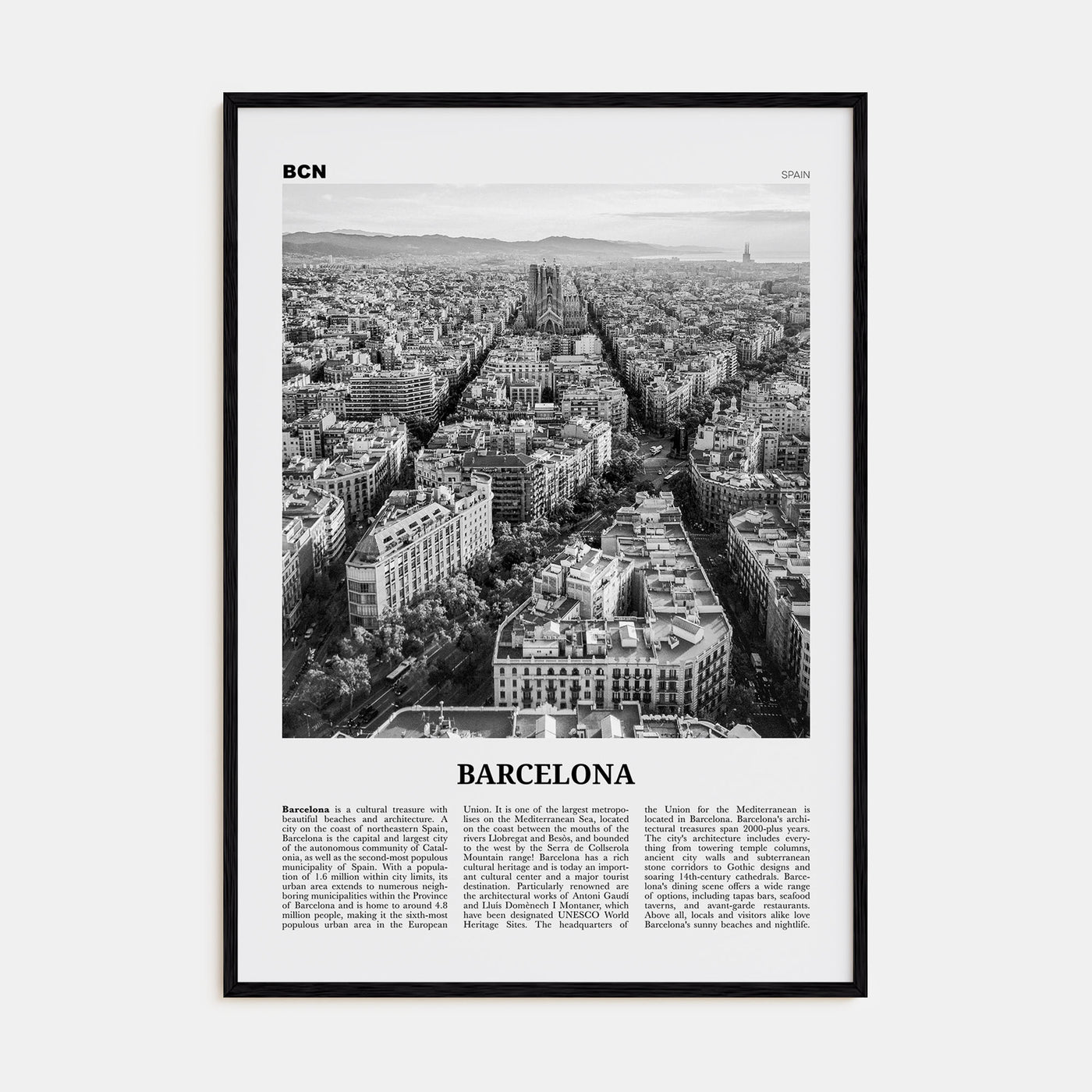 Barcelona Travel B&W No 1 Poster