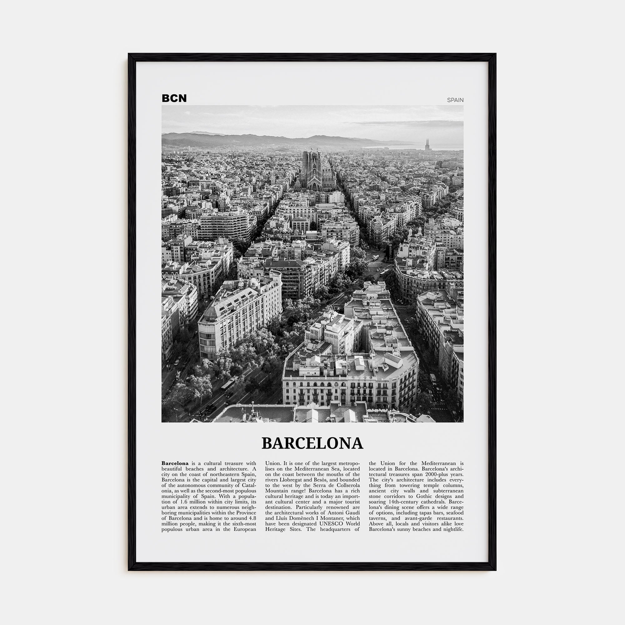 Barcelona Travel B&W No 1 Poster