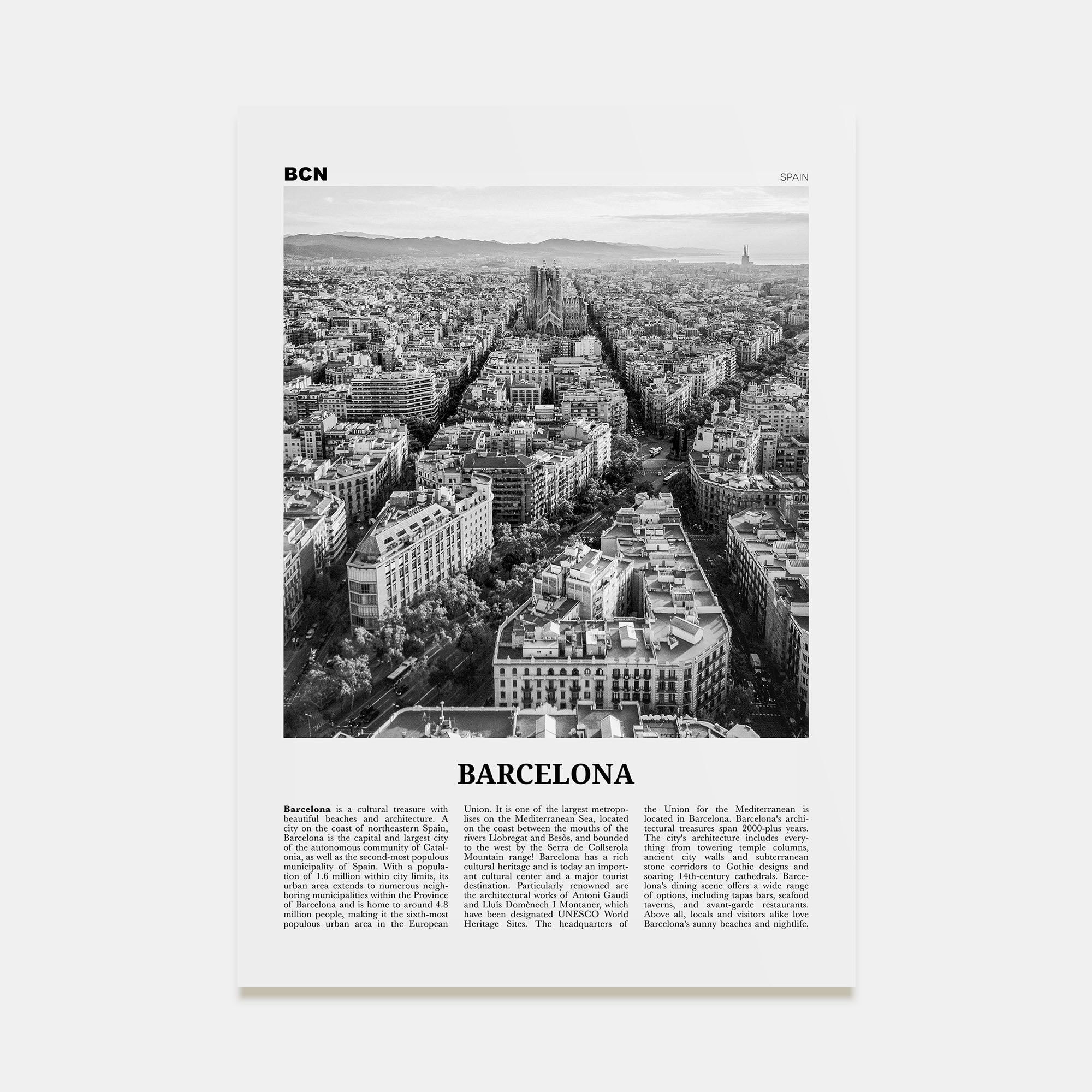 Barcelona Travel B&W No 1 Poster