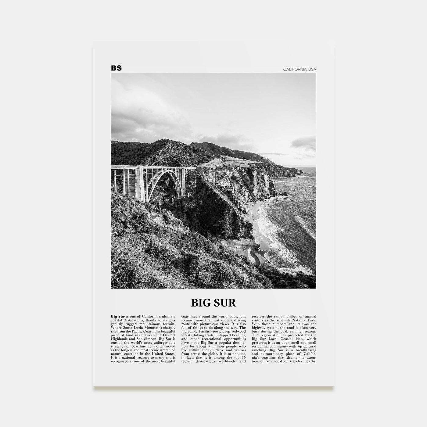 Big Sur Travel B&W No 1 Poster