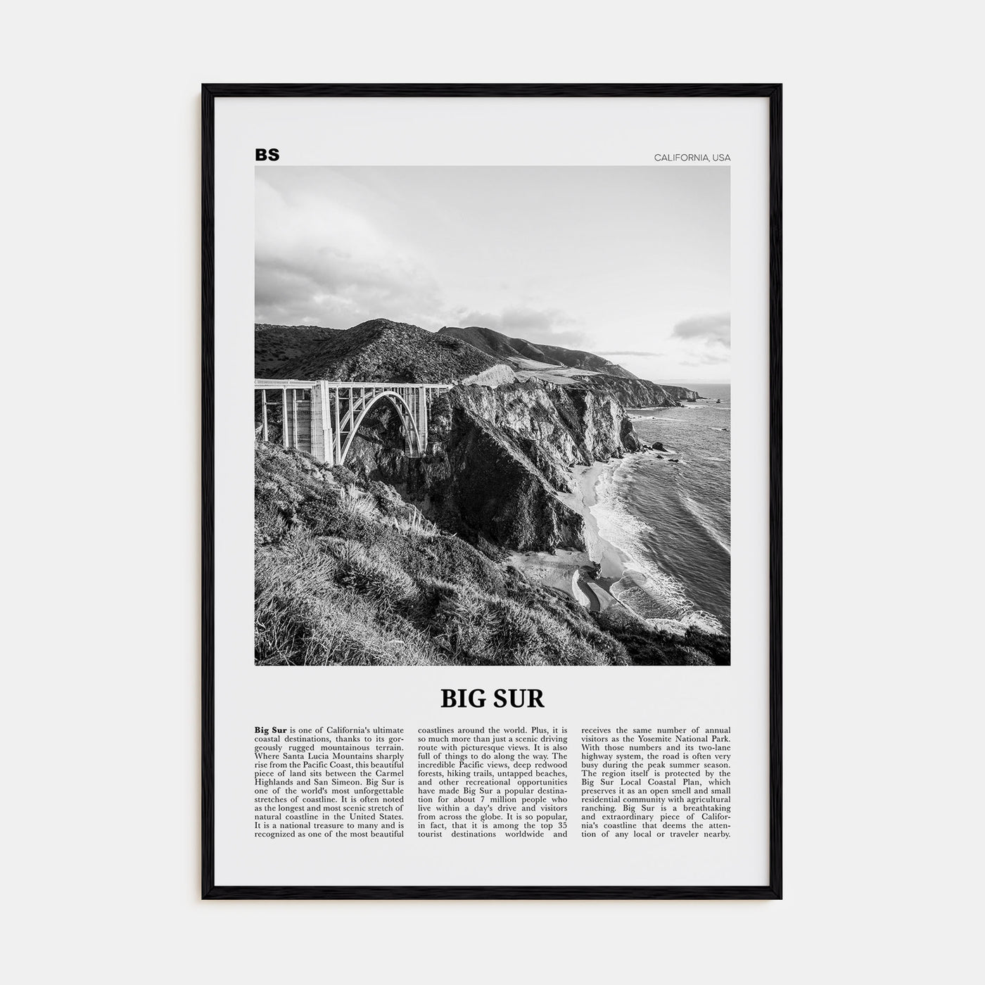 Big Sur Travel B&W No 1 Poster