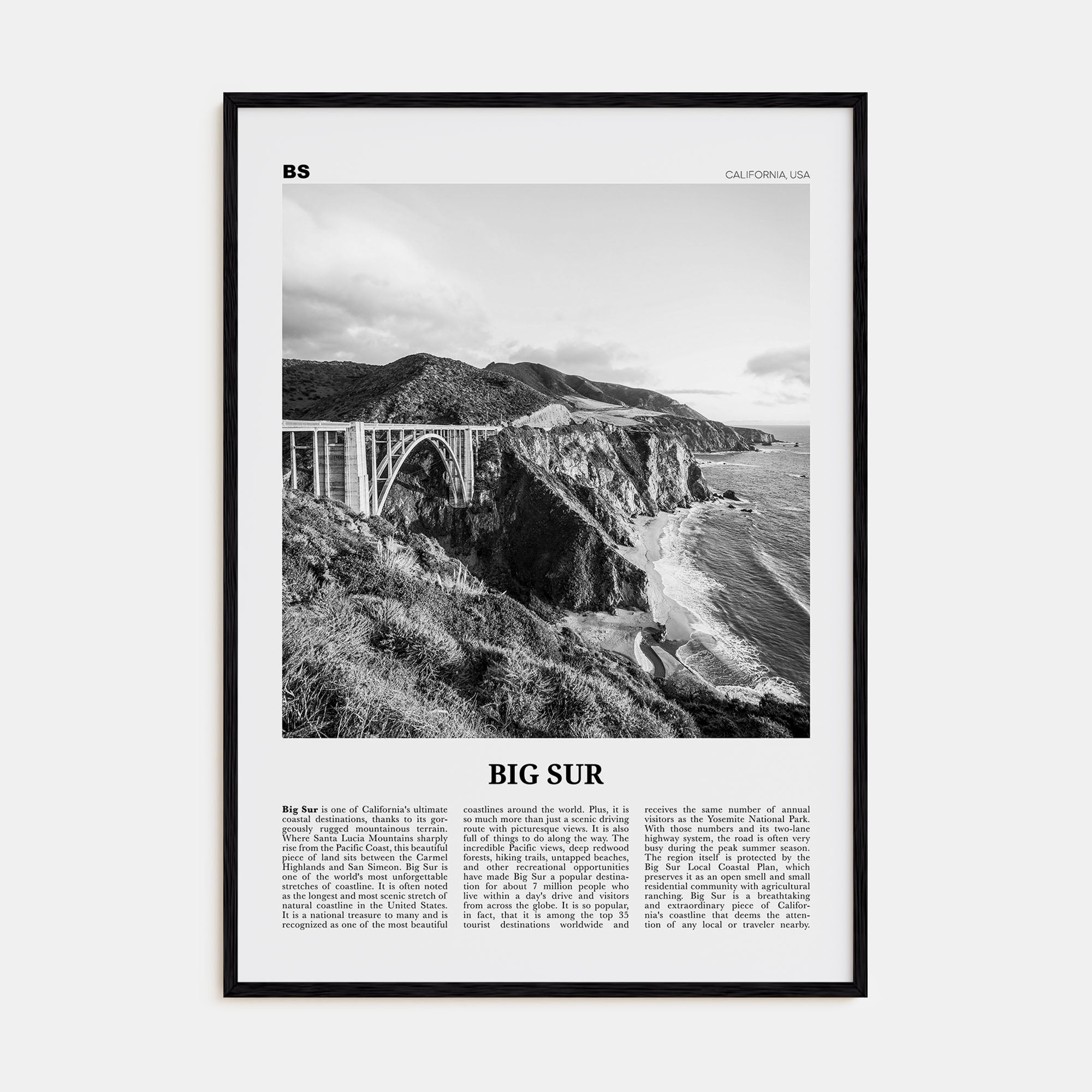 Big Sur Travel B&W No 1 Poster