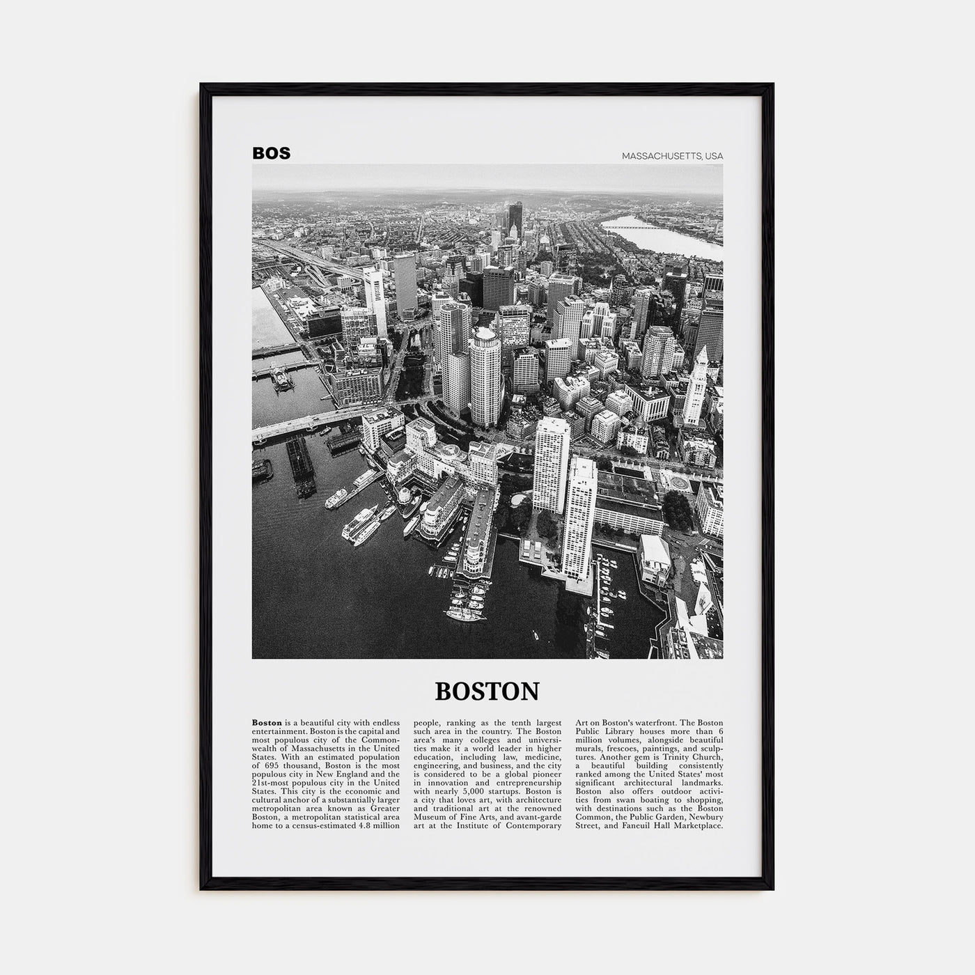 Boston Travel B&W No 1 Poster