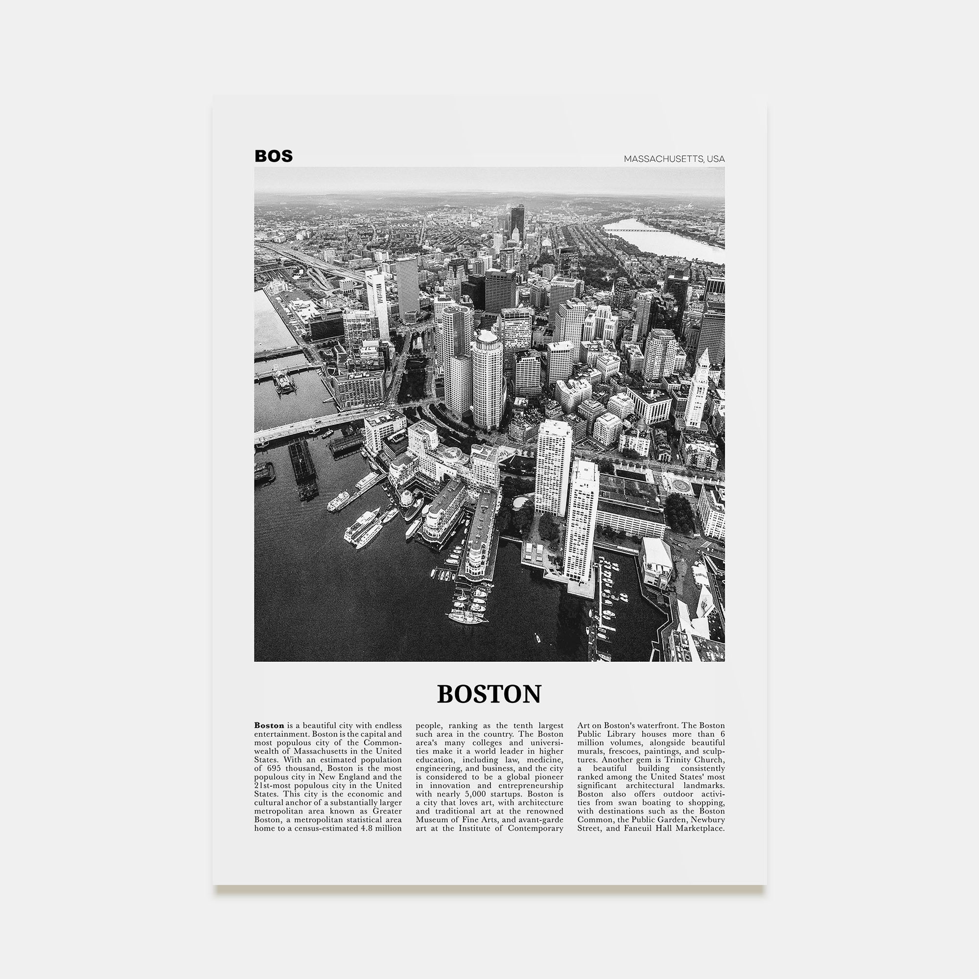 Boston Travel B&W No 1 Poster