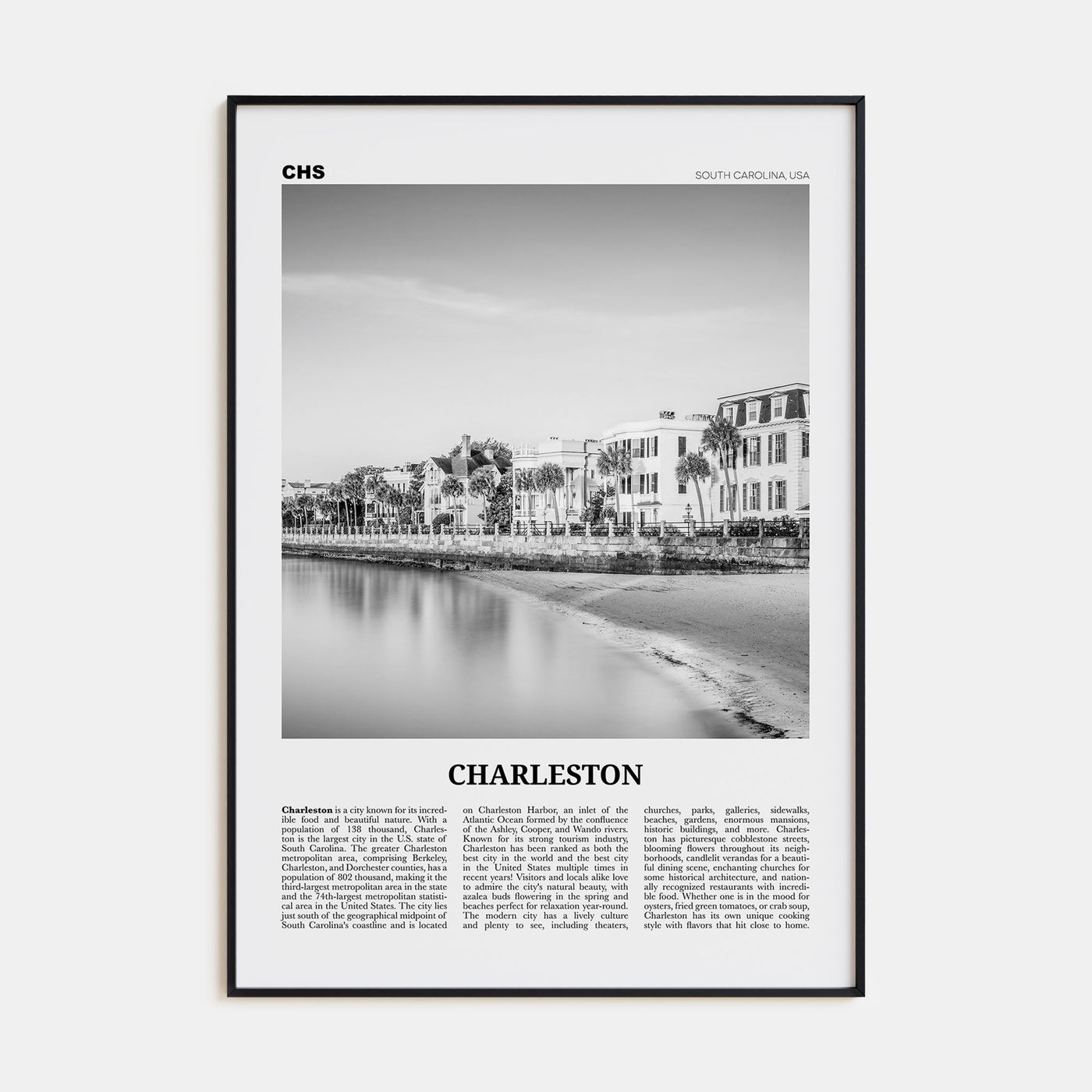 Charleston, South Carolina Travel B&W No 1 Poster