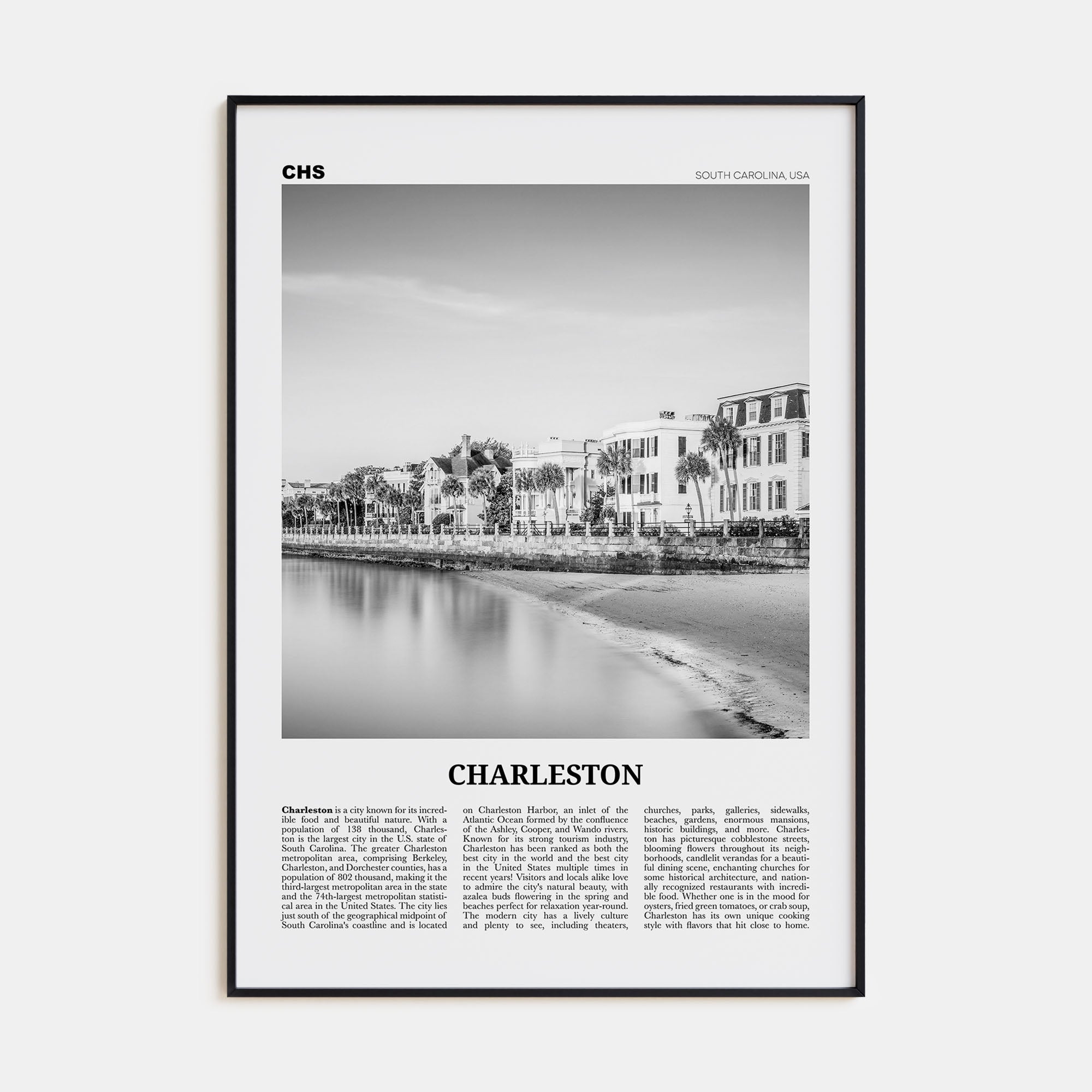 Charleston, South Carolina Travel B&W No 1 Poster