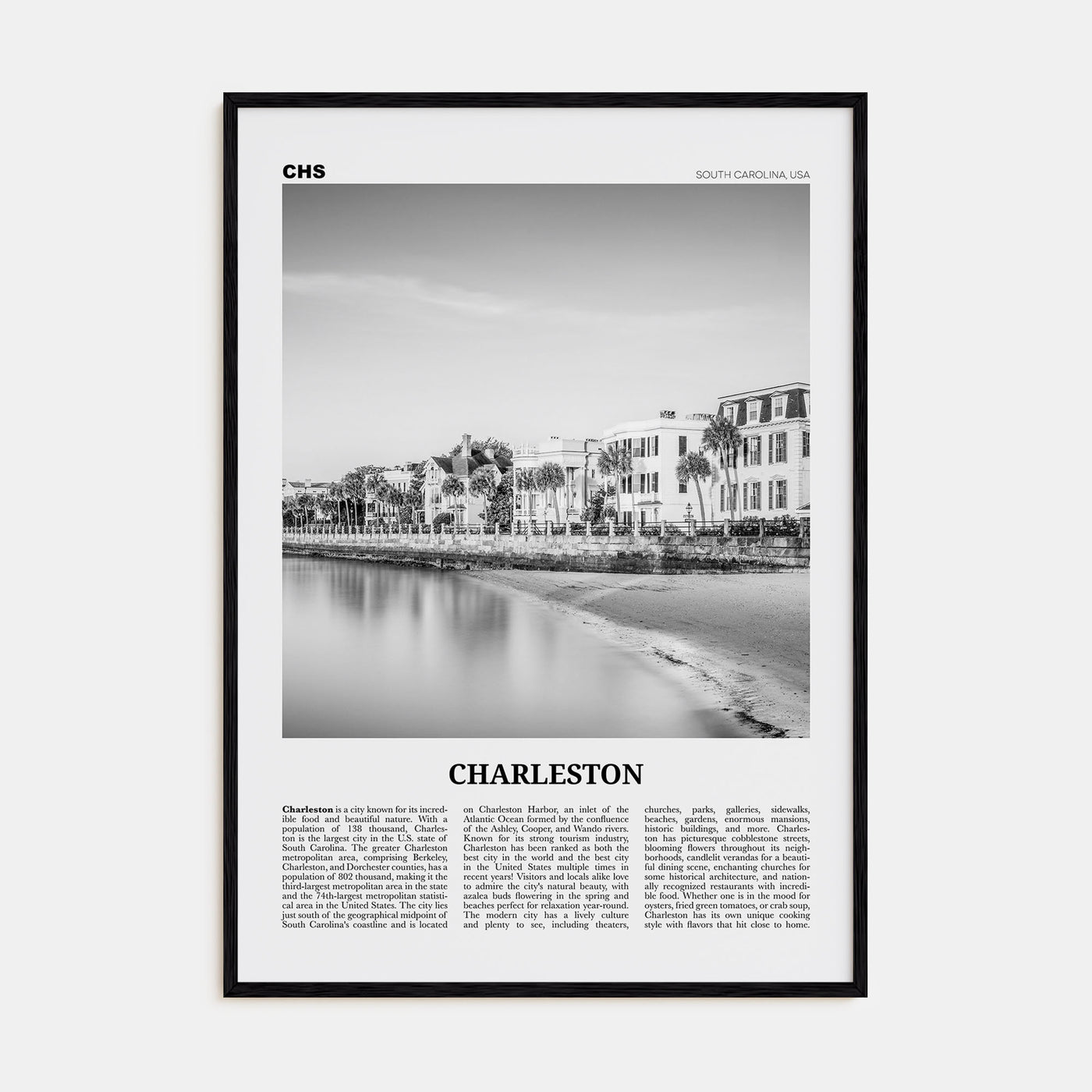 Charleston, South Carolina Travel B&W No 1 Poster