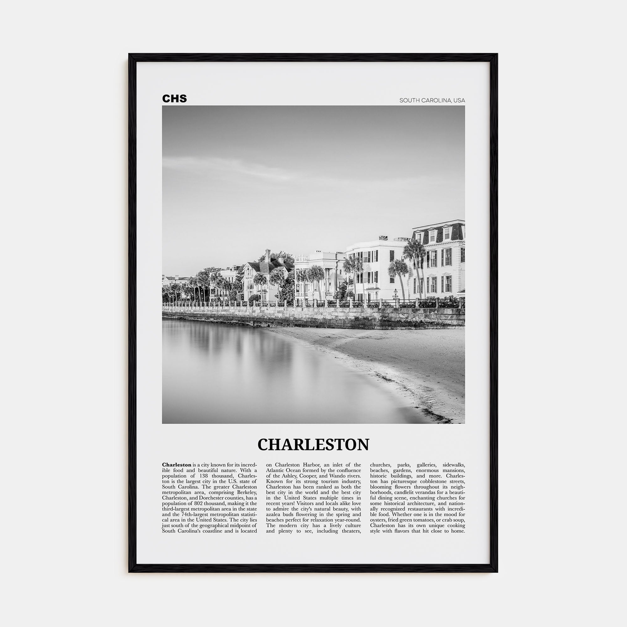 Charleston, South Carolina Travel B&W No 1 Poster