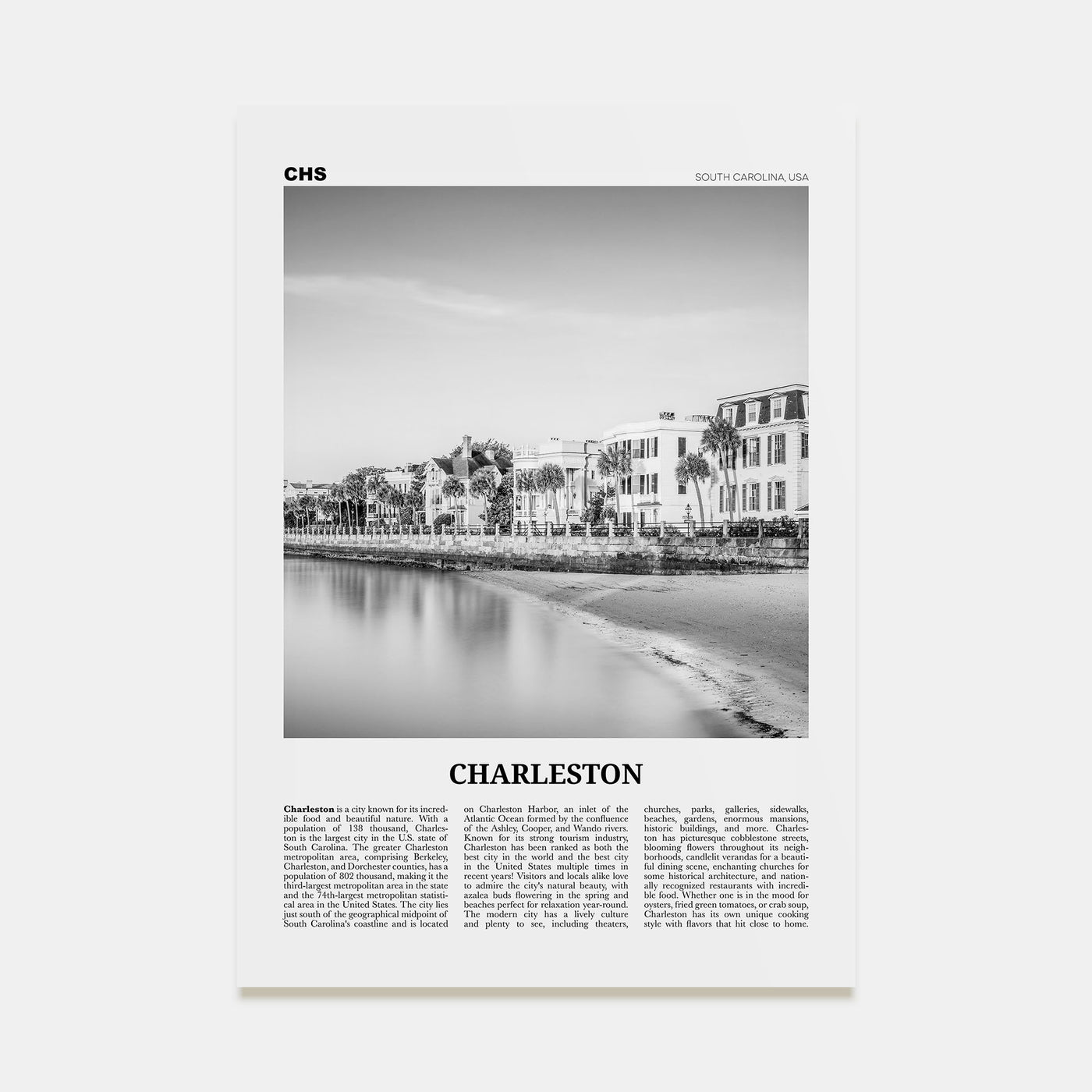 Charleston, South Carolina Travel B&W No 1 Poster