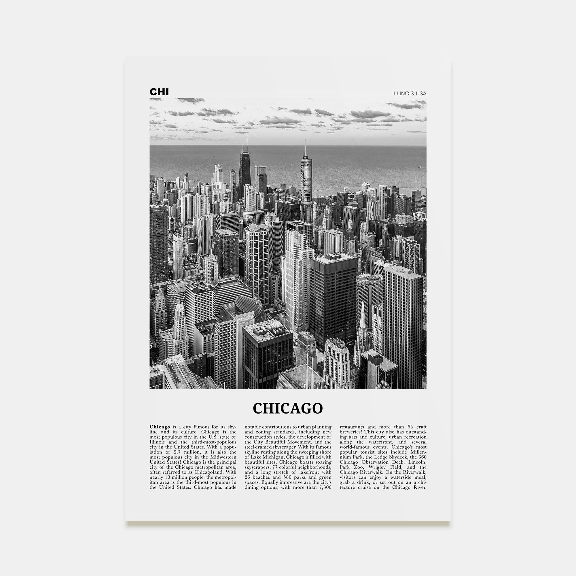 Chicago Travel B&W No 1 Poster