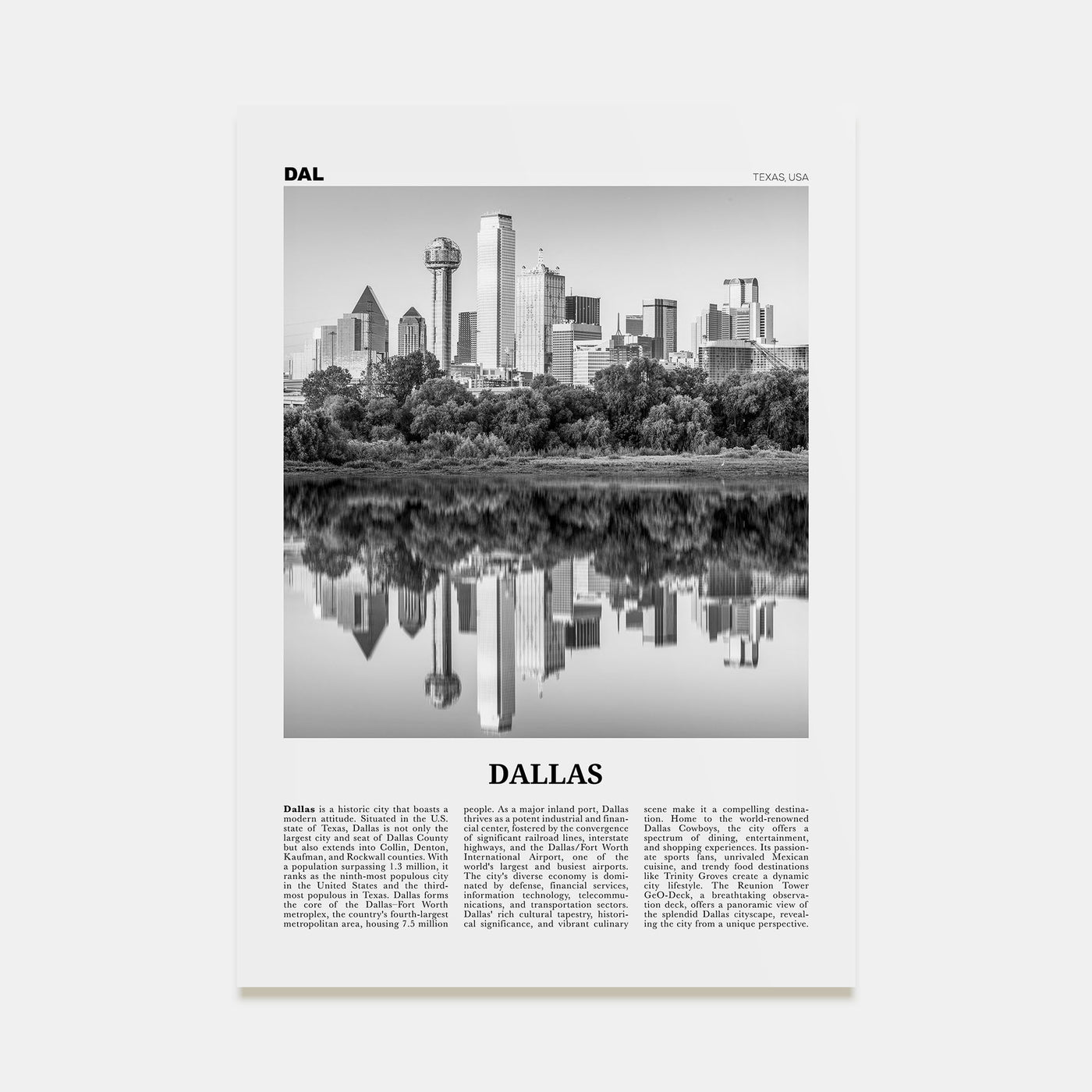 Dallas Travel B&W No 1 Poster