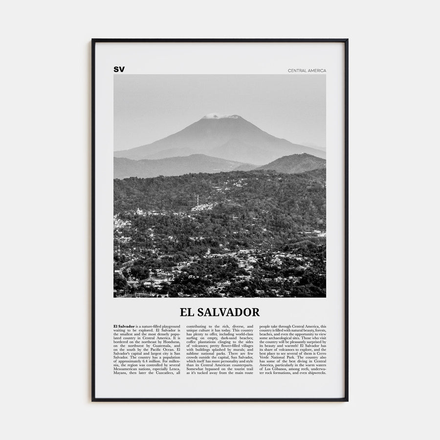 El Salvador Travel B&W No 1 Poster