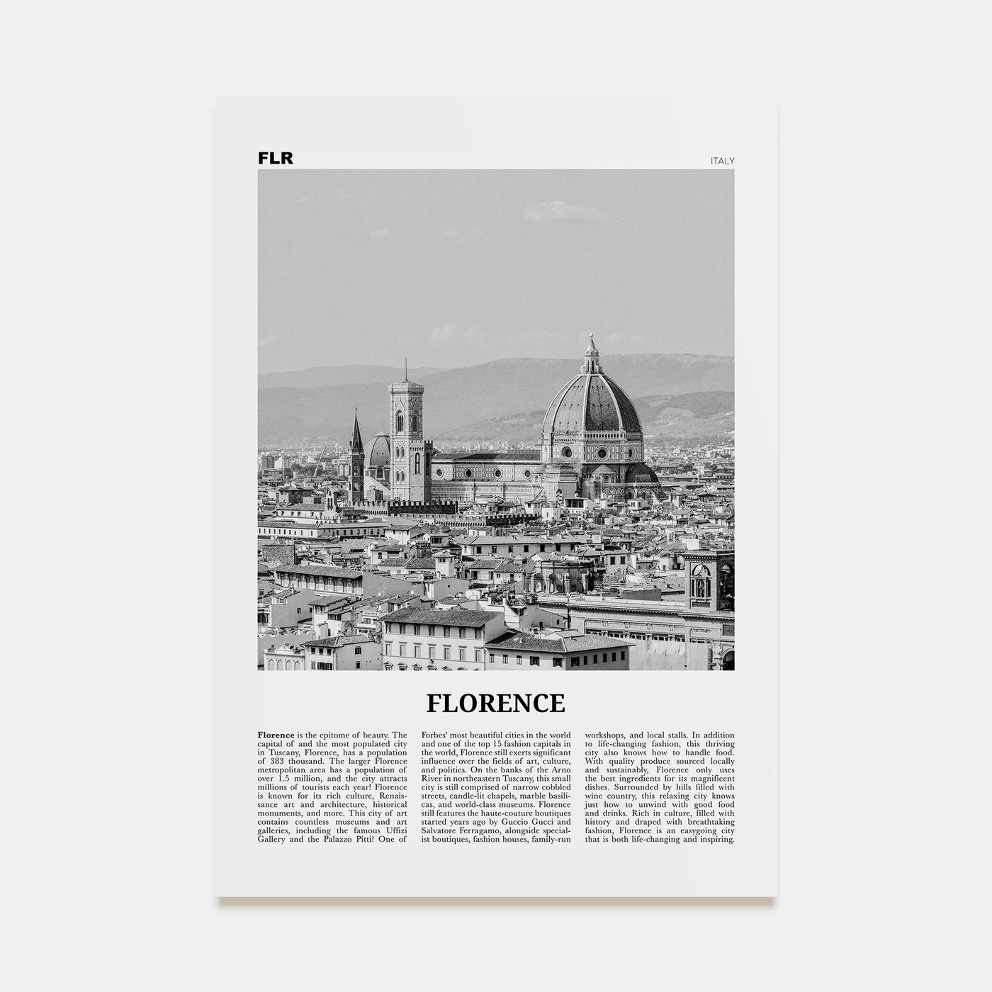 Florence Travel B&W No 1 Poster