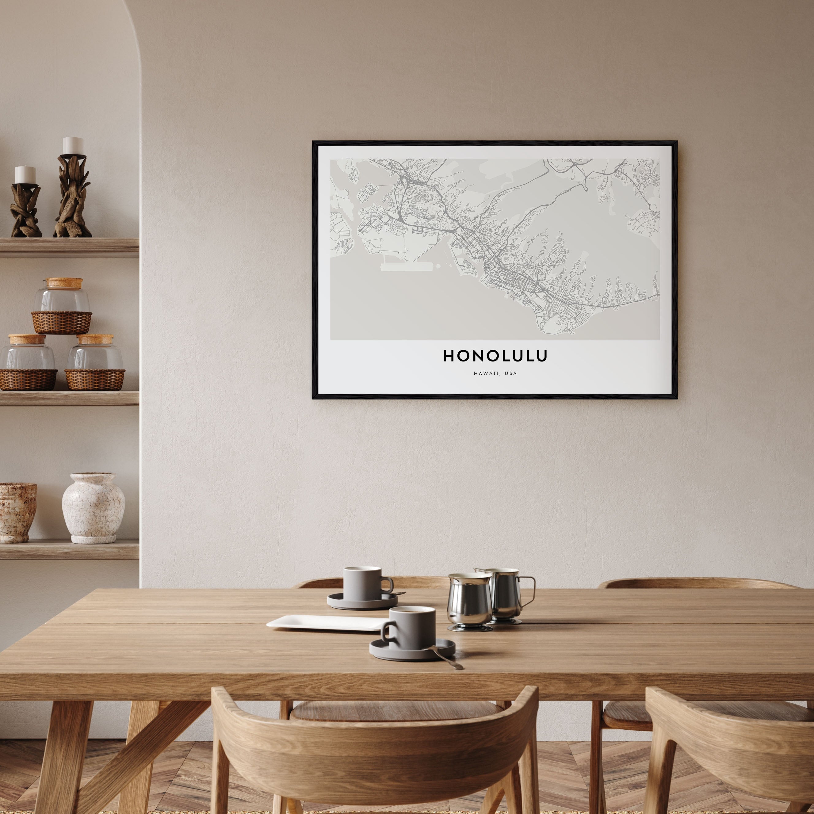 Honolulu Map Landscape Poster