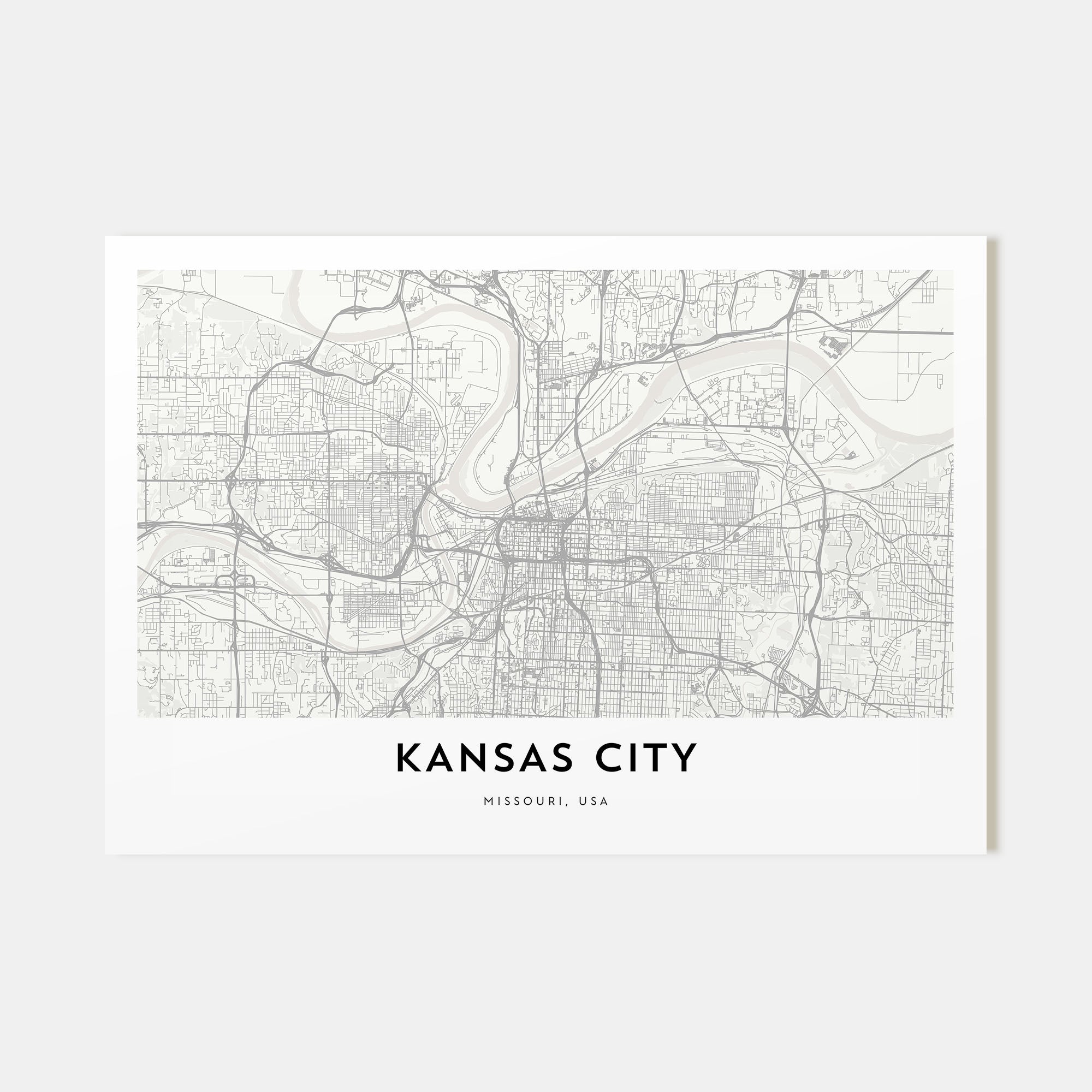 Kansas City Map Landscape Poster