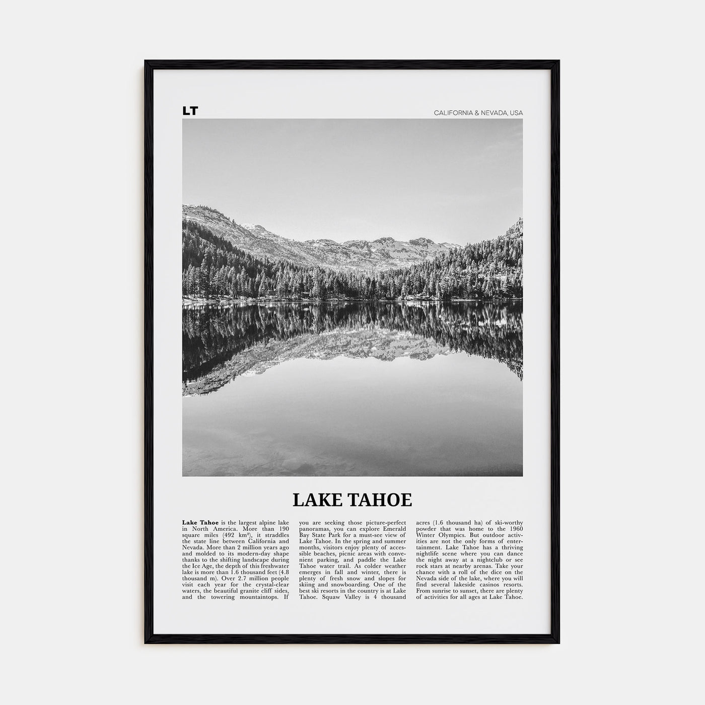 Lake Tahoe Travel B&W No 1 Poster