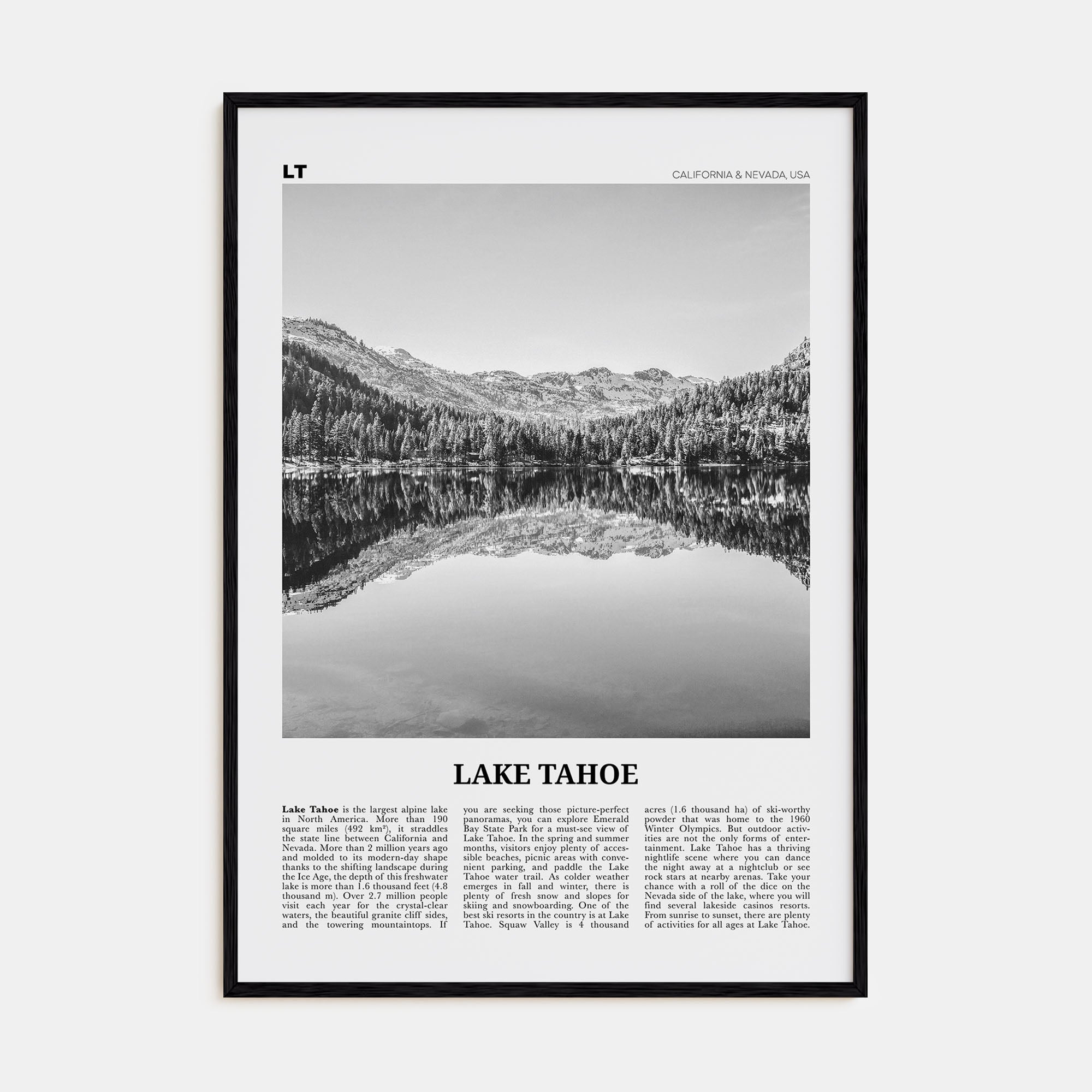 Lake Tahoe Travel B&W No 1 Poster