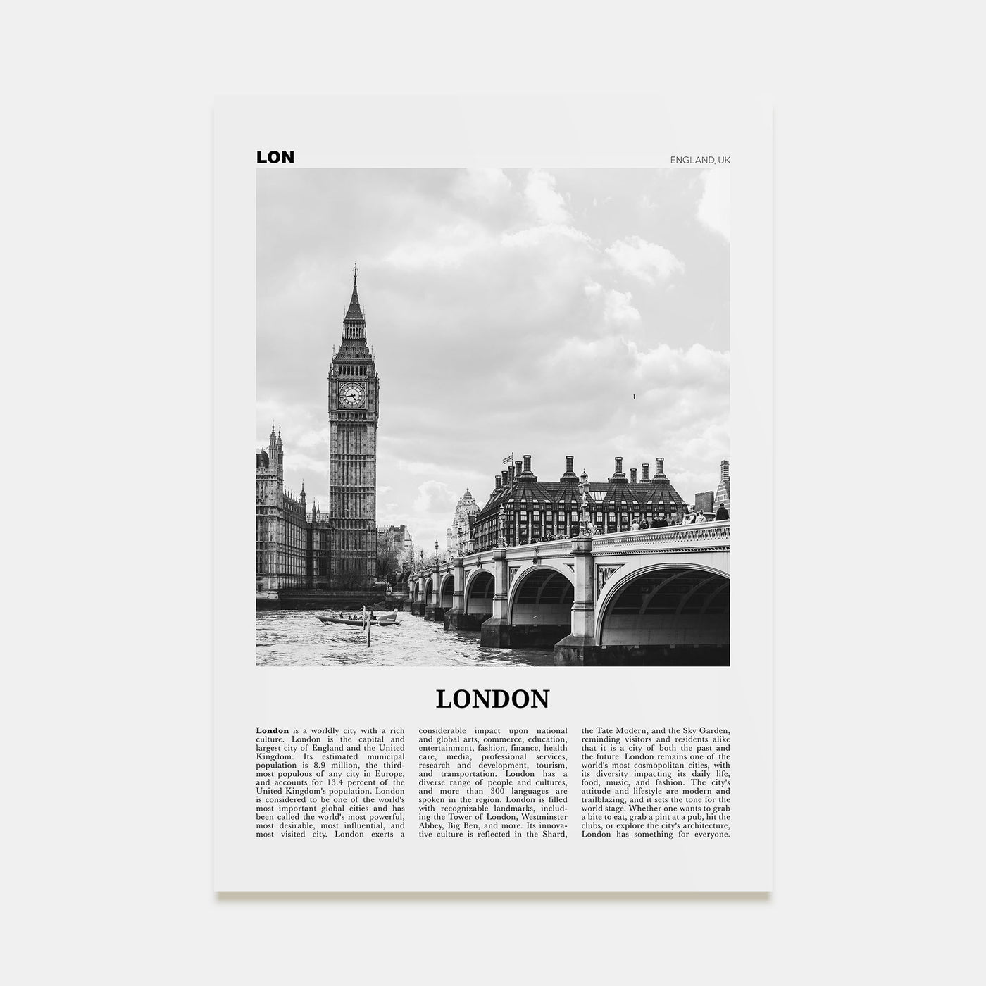 London Travel B&W No 1 Poster