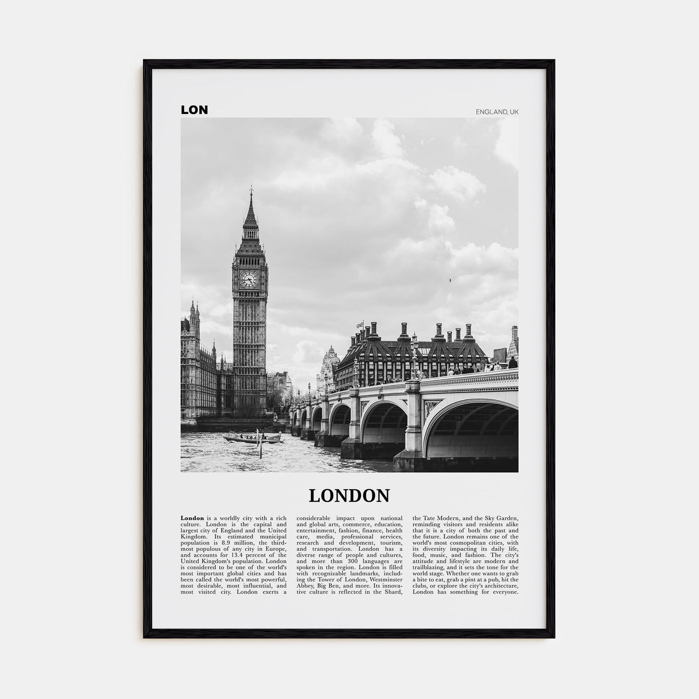 London Travel B&W No 1 Poster