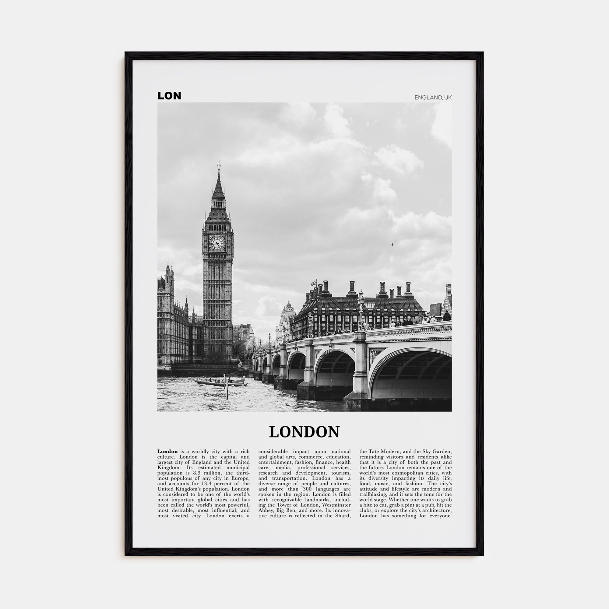 London Travel B&W No 1 Poster