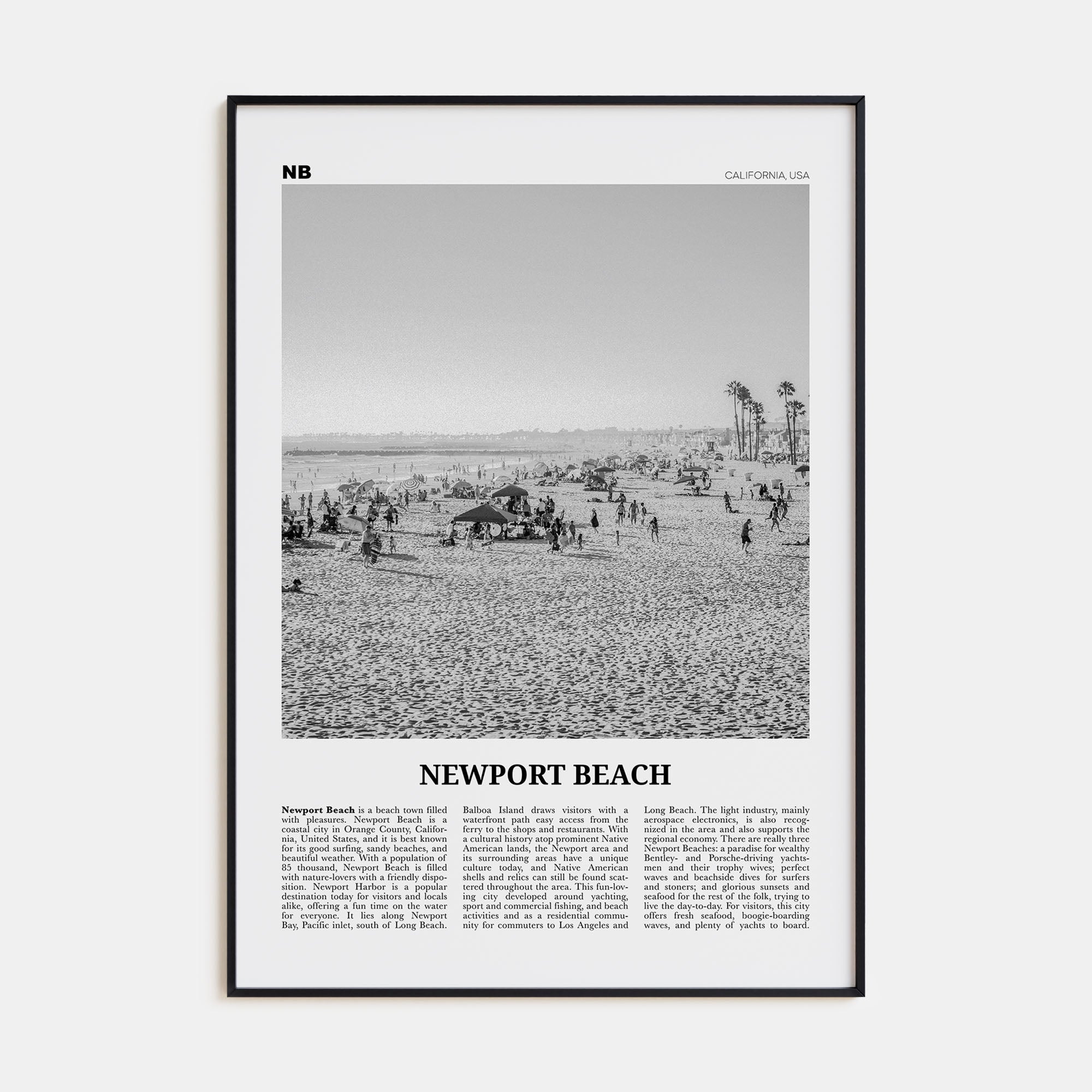 Newport Beach Travel B&W No 1 Poster