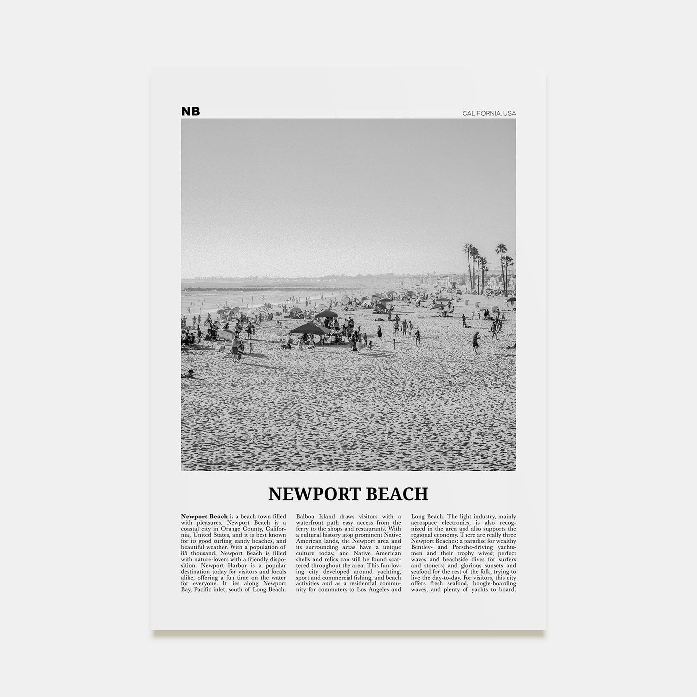 Newport Beach Travel B&W No 1 Poster