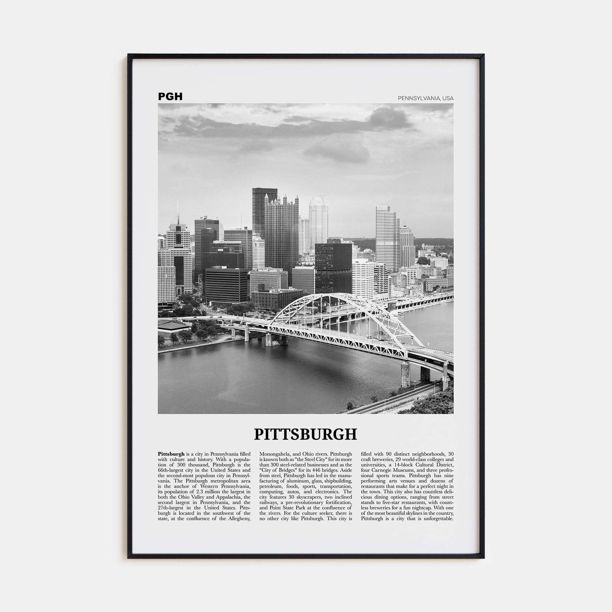 Pittsburgh Travel B&W No 1 Poster
