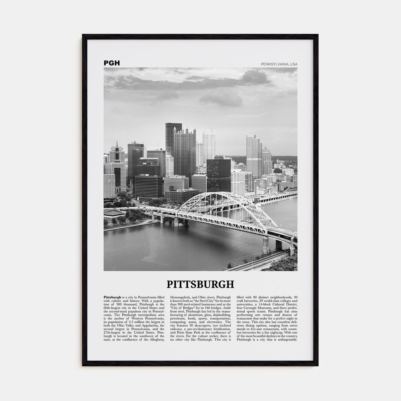Pittsburgh Travel B&W No 1 Poster