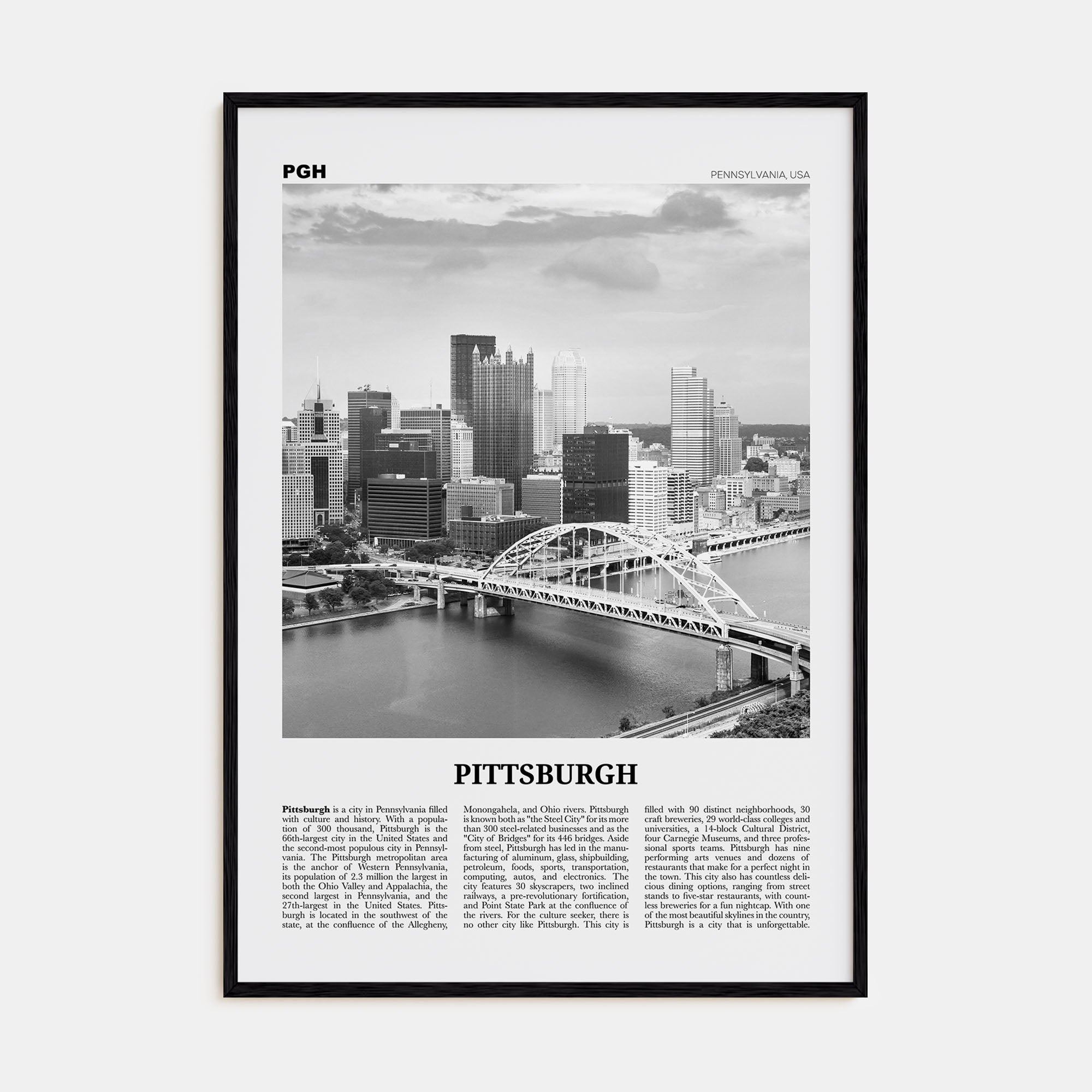 Pittsburgh Travel B&W No 1 Poster