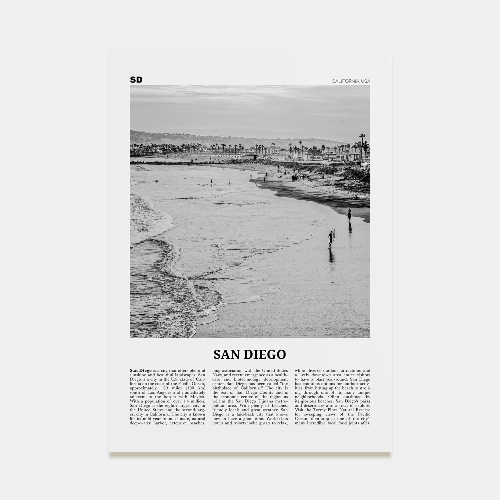 San Diego Travel B&W No 1 Poster