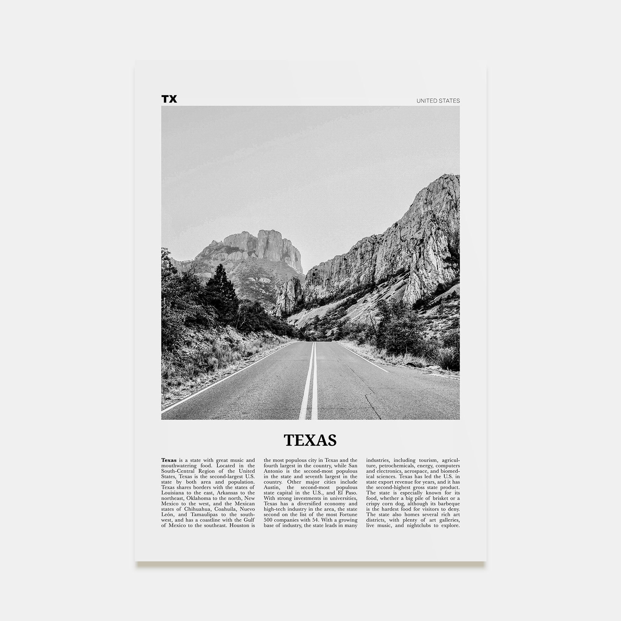 Texas Travel B&W No 1 Poster