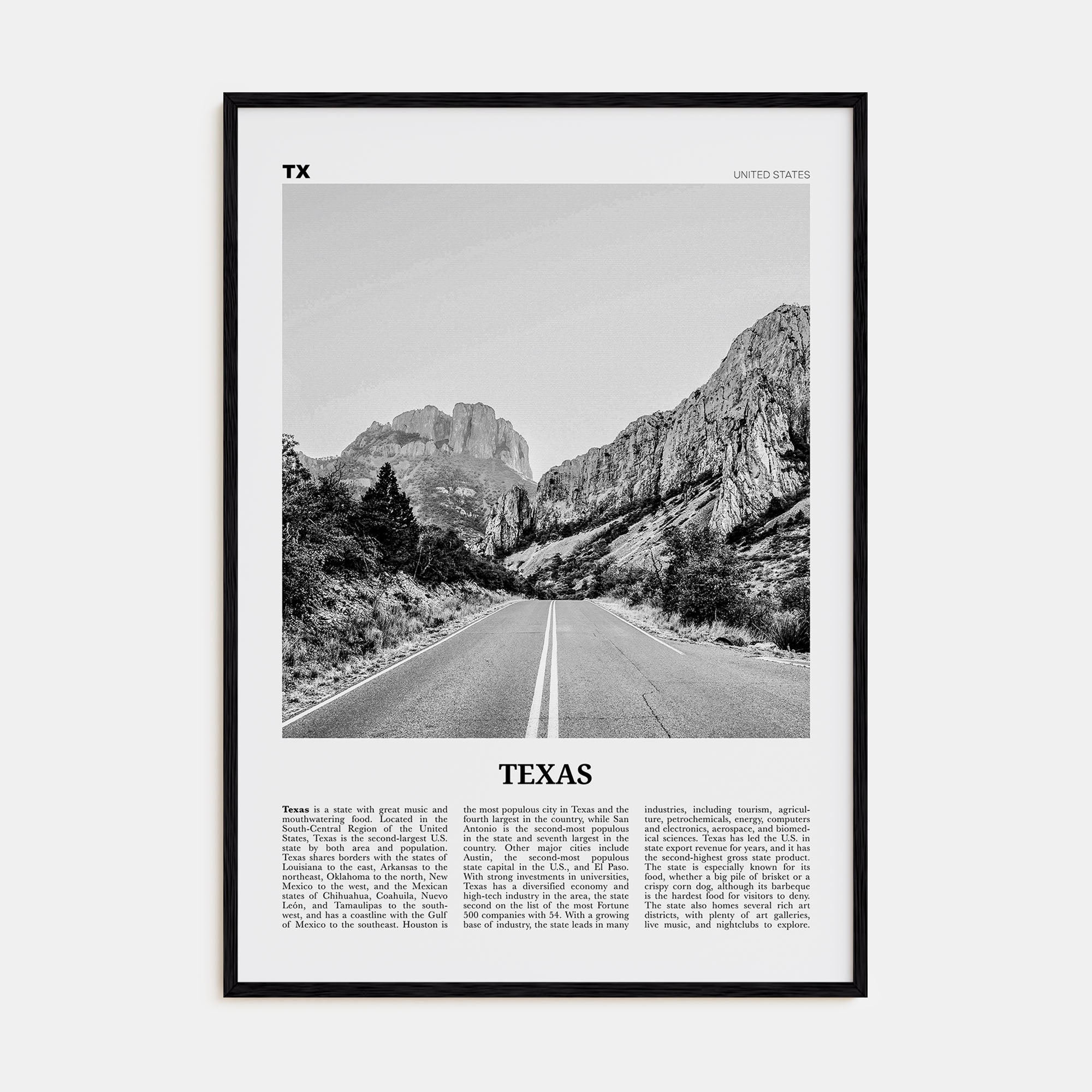 Texas Travel B&W No 1 Poster