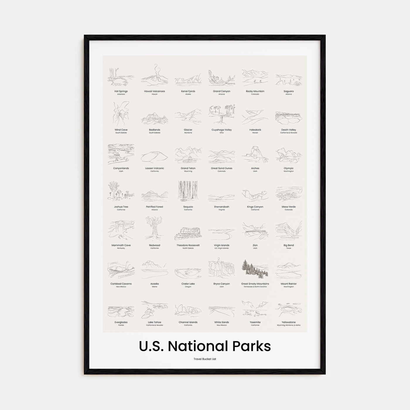 U.S. National Parks Bucket List Poster