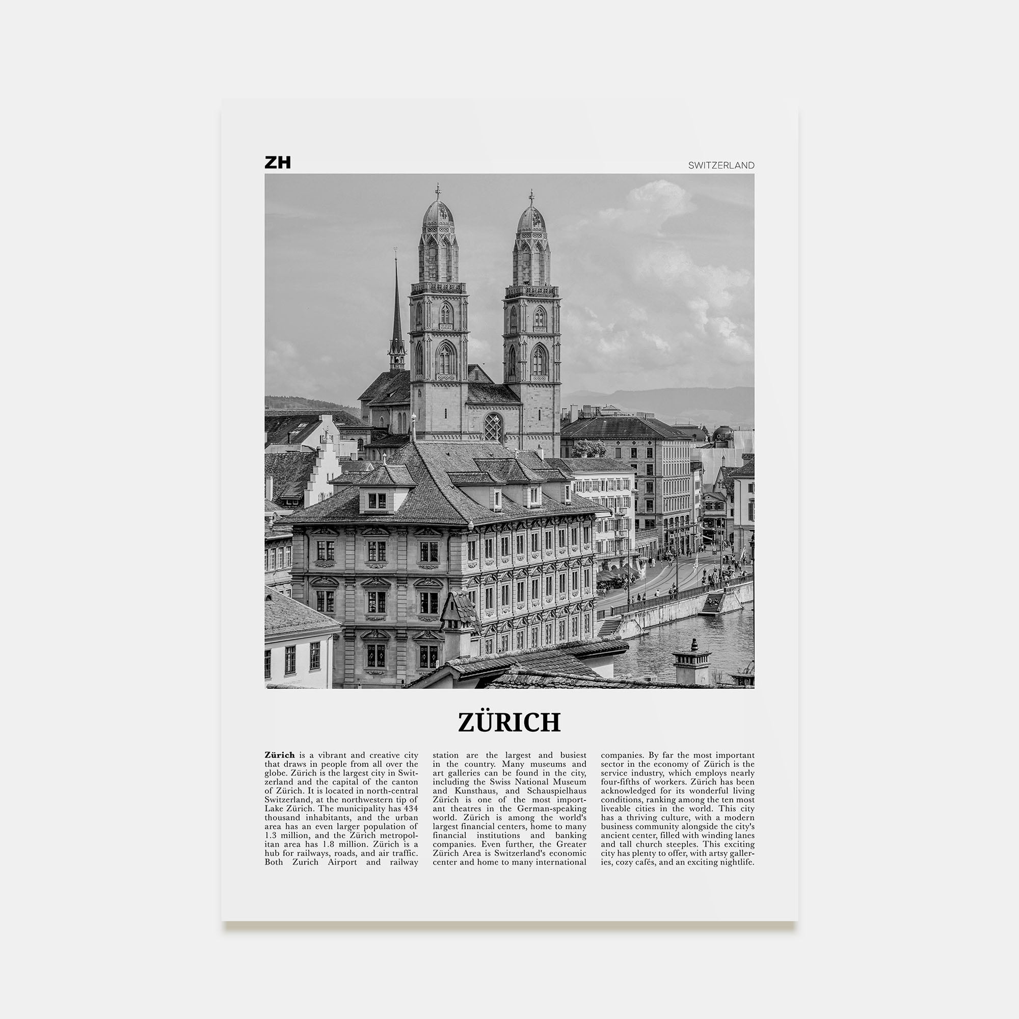 Zürich Travel B&W Poster