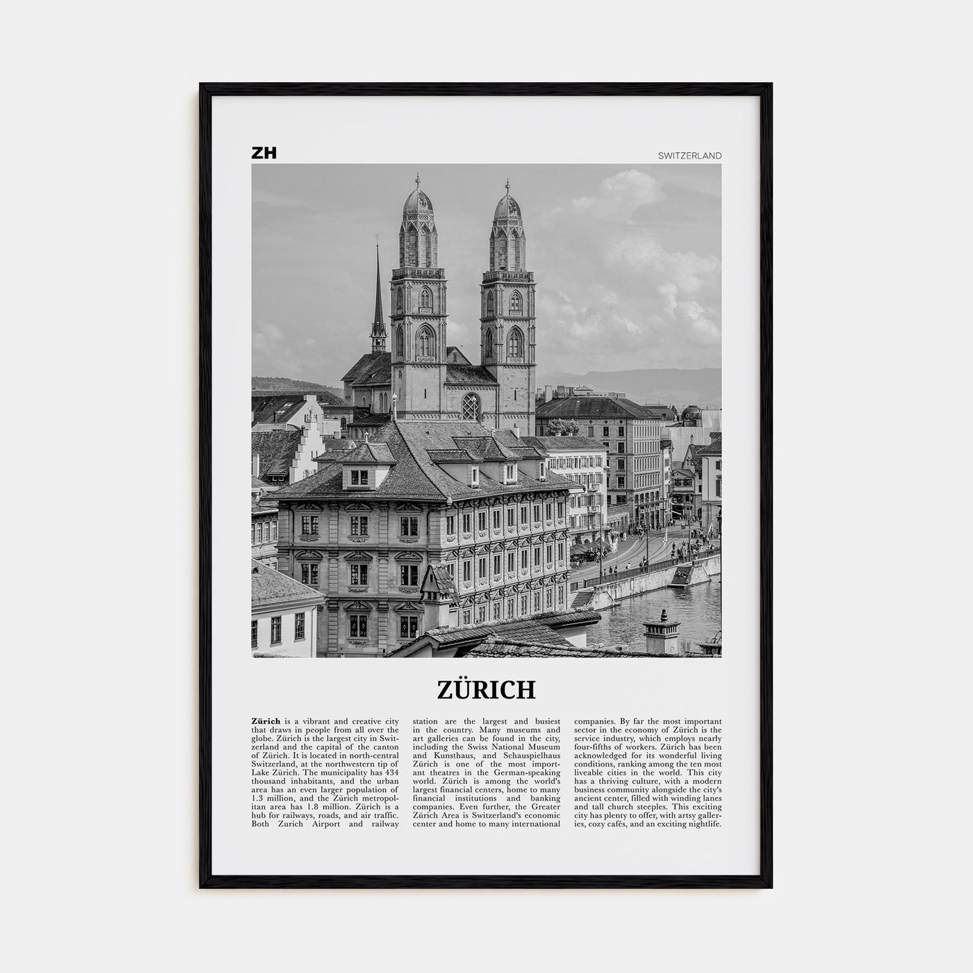 Zürich Travel B&W Poster