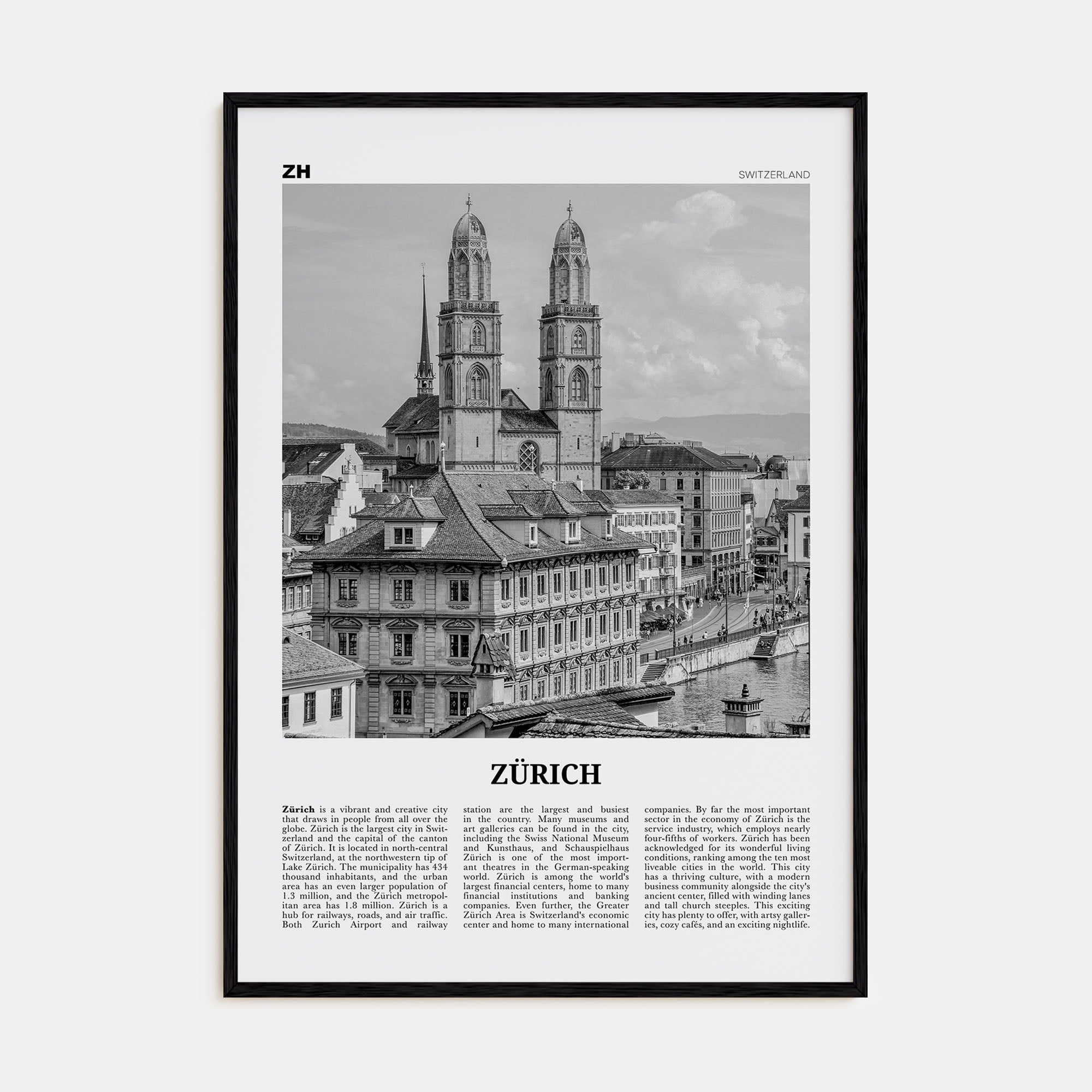 Zürich Travel B&W Poster